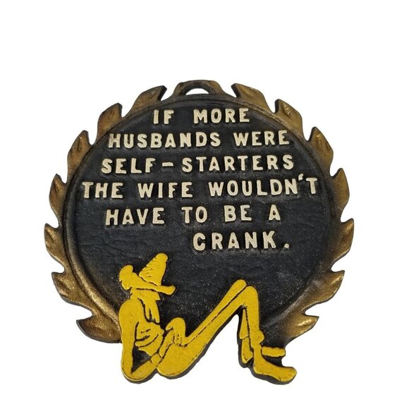 Vintage Cast Iron Wall Plaque With Humorous Text & Retro Design - Picture 1 of 3